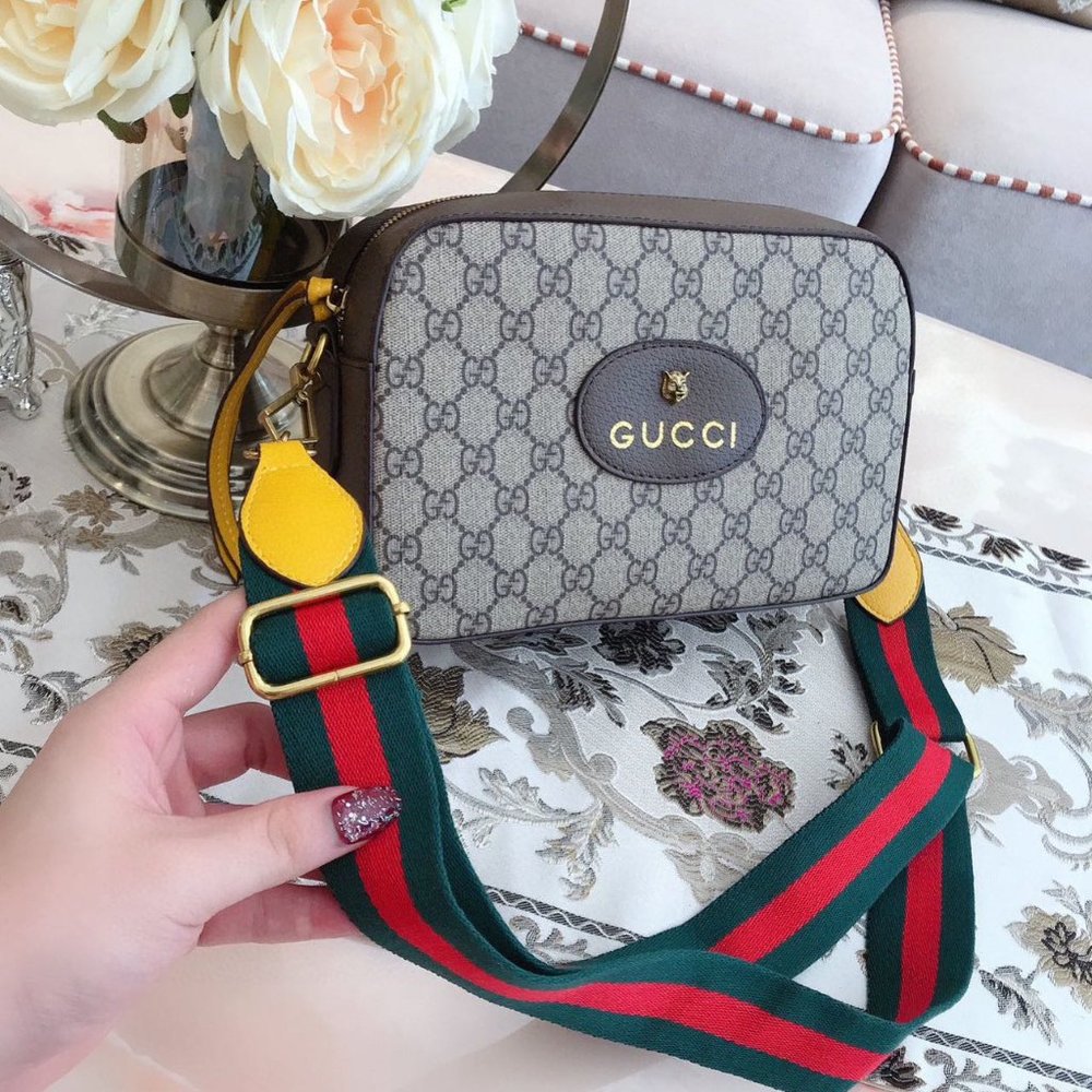 Gucci Neo Vintage Messenger Beige Canvas Crossbody Bag